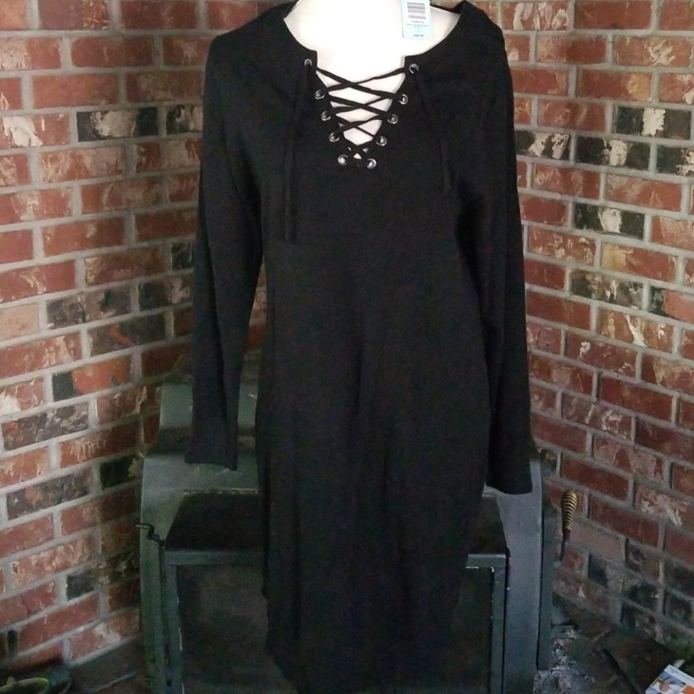 Black lace neck sweater dress